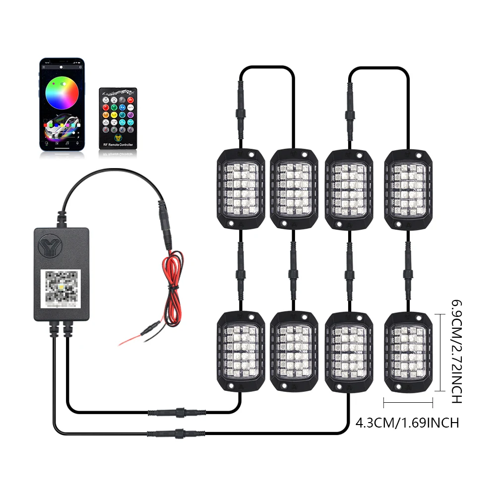 4x 8x 12x Led Decorative Light Chassis Light RGB Remote Control /App Control RGB LED Rock Lights Underbody Lamp For 12V