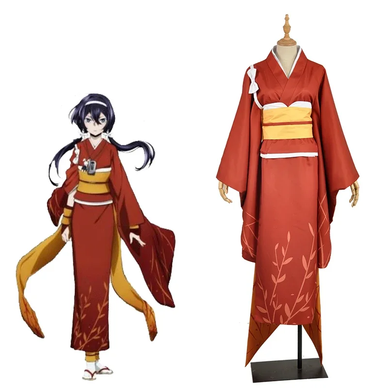 

Bungo Stray Dogs Cosplay Kyoka Izumi Cosplay Costume Custom Women Red Printed Dress Corset Long Kimono Yutaka Outfit Clothing