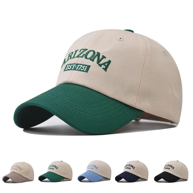 Fashion Two-color Cotton Baseball Cap for Women and Men  Khaki Green Streetwear Hip Hop Hats Outdoor Shade Couple Embroidery Cap