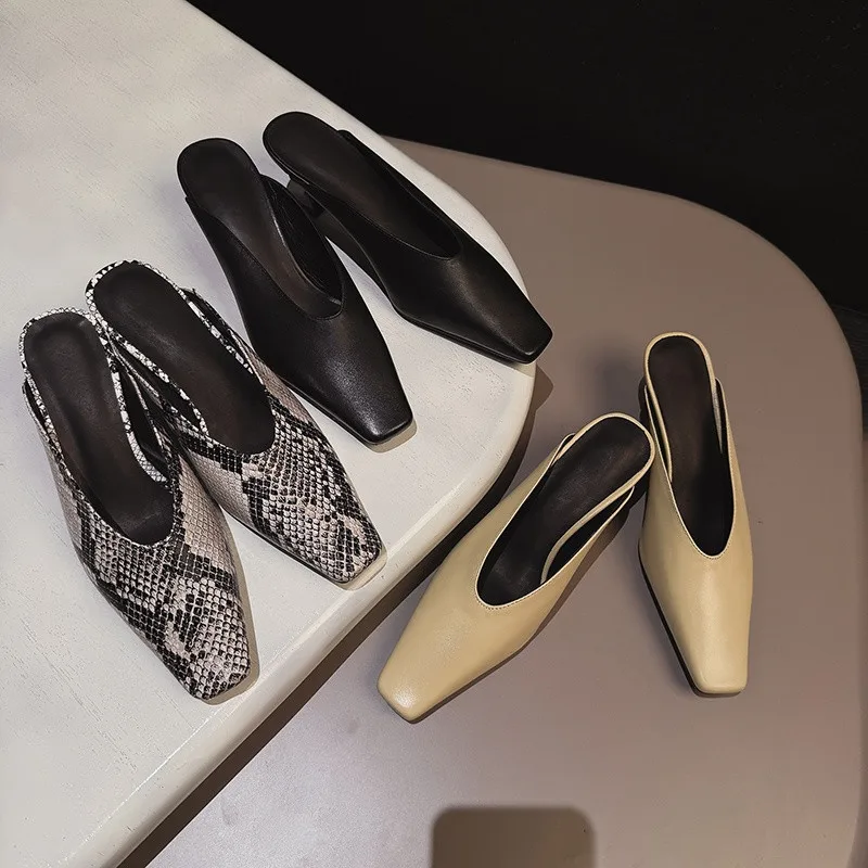 

MKKHOU модные сандалии, женские новые высококачественные тапочки из натуральной кожи с квадратной головкой на высоком каблуке, туфли-лодочки, летняя женская обувь