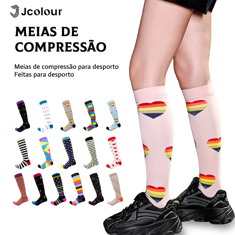 Meiãs compressão feminina，Meiãs até o joelho，Meiãs compressão 20-30mmHg，Edema, Diabetes e varizes，Correr e pedalar