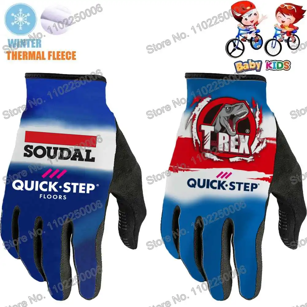 Kids Soudal Quick Step T-rex 2024 Cycling Gloves Bicycle Gel Full Finger Glove Winter Boys Mountain Road Bike Jersey MTB Glove