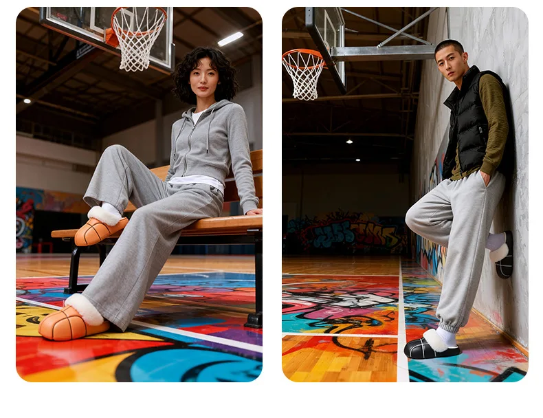 Neue Kreative Basketball-Winterhausschuhe für Damen, Plüschkragen-Mules, Unisex-Hausschuhe für drinnen, Wasserdicht – Detail 11
