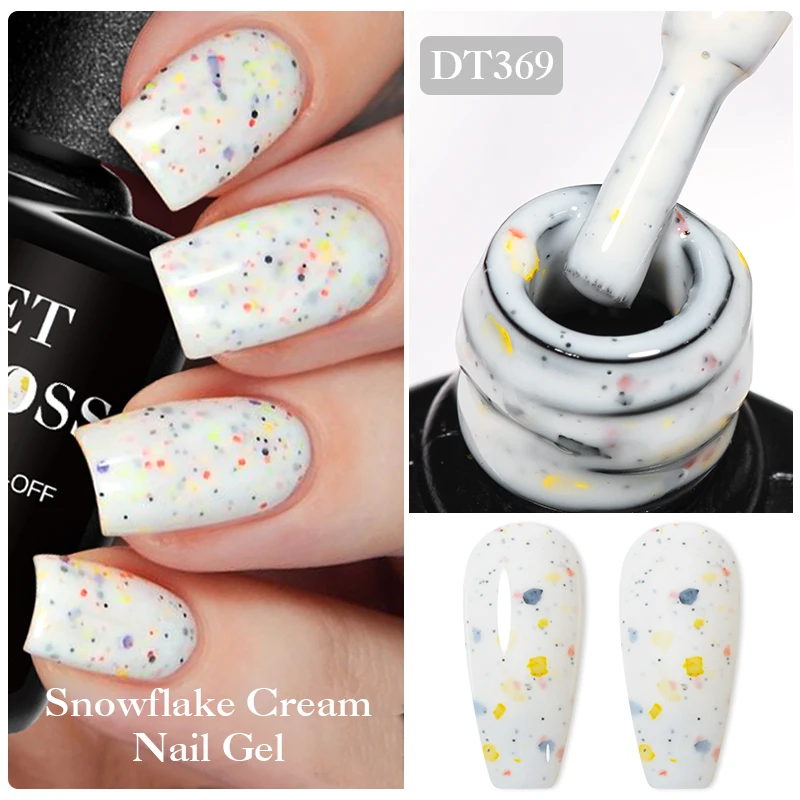 MEET ACROSS 7ML Pink Snowflake Cream Nail Gel Polish Shining Colorful Semi Permanent Soak Off UV Gel Varnishes Glitter Nail Art