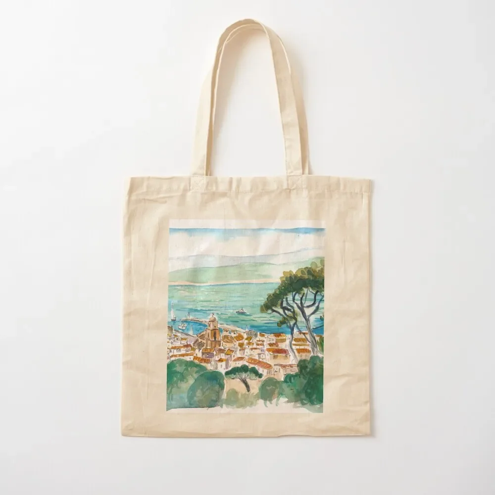 

Saint Tropez Coastal View of Turquoise French Riviera Tote Bag shopping bags foldable large tote bag Tote Bag