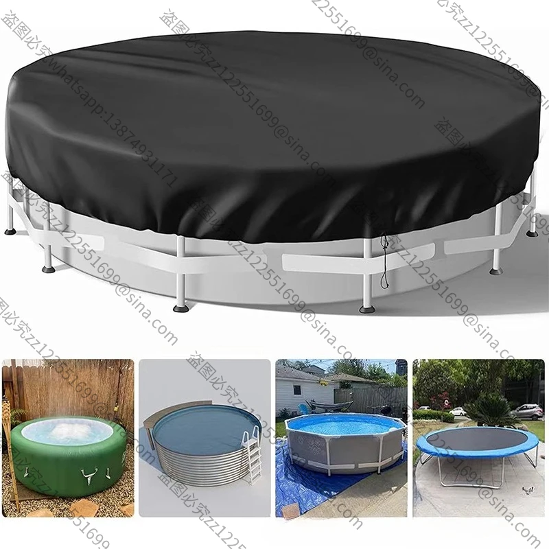 Suitable for Round Pool Covers, Heavy Duty Tear Resistant,Waterproof Dust and UV Resistant with Drawstring and Ground Pegs Black
