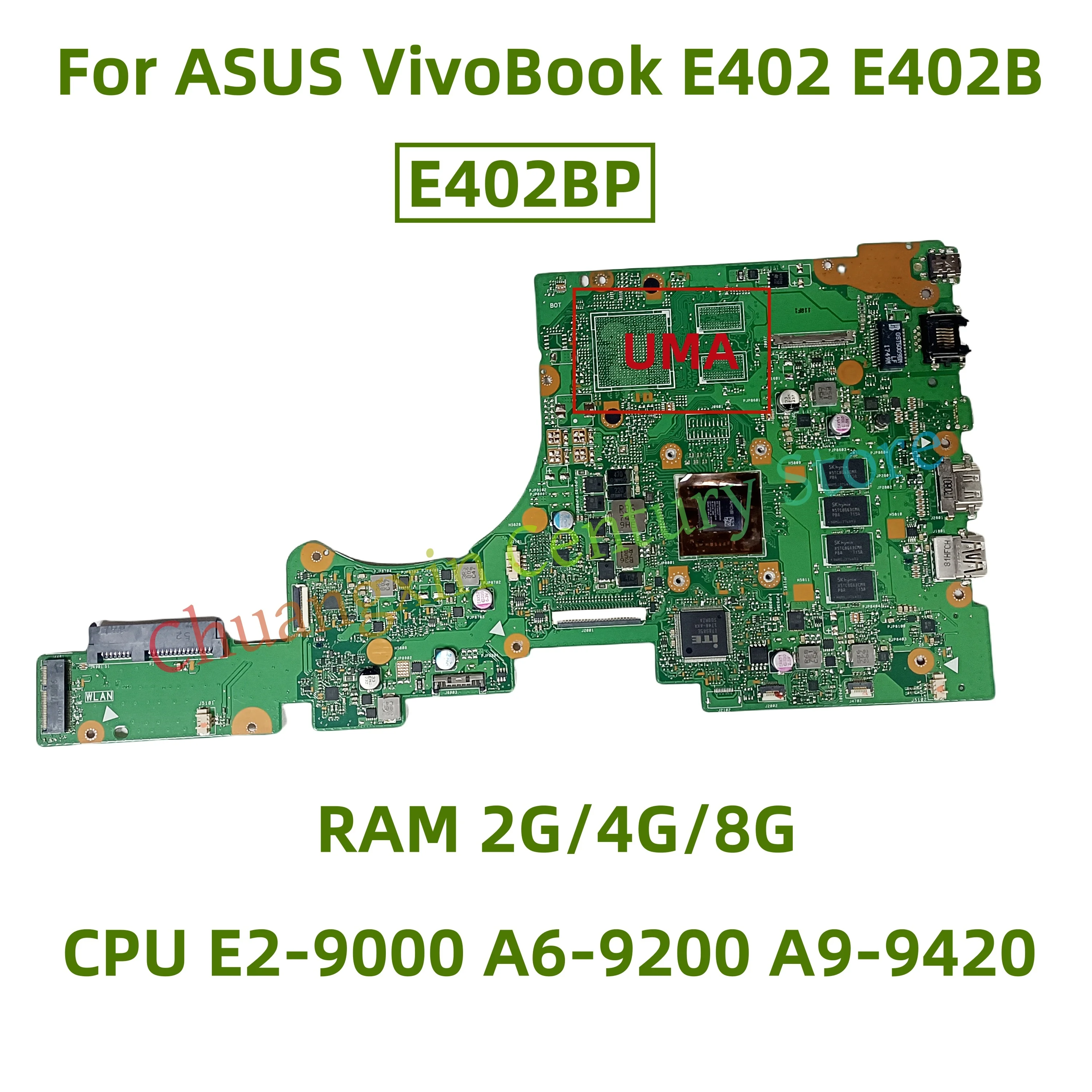 E402BP motherboard is suitable for ASUS VivoBook E402 E402B E402BA laptop with CPU E2-9000 A6-9200 A9-9420 RAM 2G/4G/8G