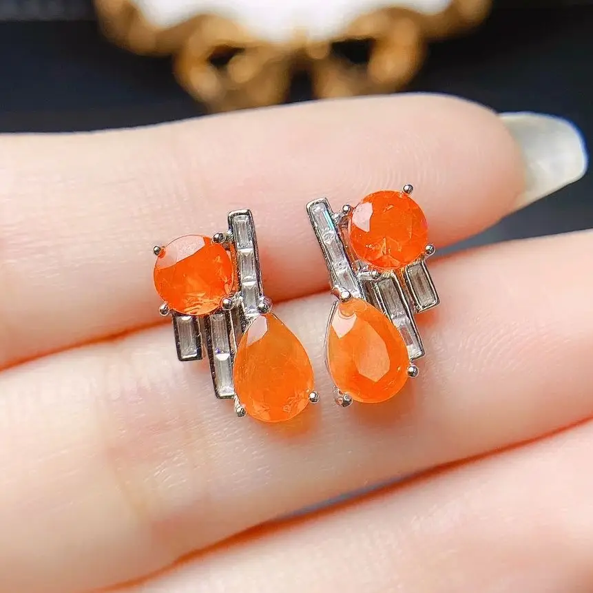 Real Fire Opal Rare Orange Earrings 925 Silver Red Orange Natural Untreated Earth Mined AAA VVS Genuine Gemstone Earrings