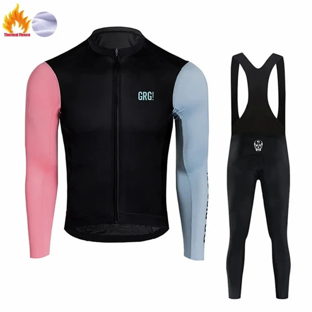 

New GO Rigo GO Men Winter Cycling Jersey Long Sleeves Jacket Bib Tights Bicycle Cashmere Thermal Wool Jerseys Set MTB Uniform