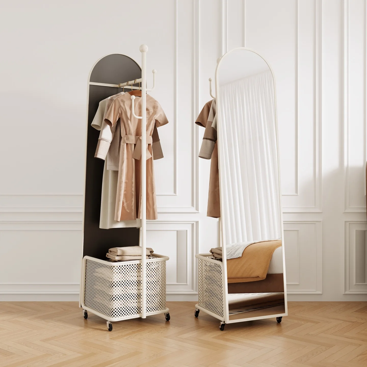 DSA rotating full-length mirror hanger integrated home full-body mirror floor hanger bedroom removable coat rack