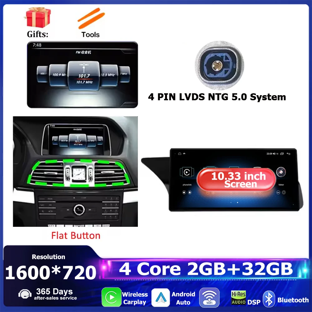Android 16 Voor Mercedes Benz E Klasse C207 W207 A207 2009-2016 Autoradio Multimedia Stereo GPS 4G Draadloze CarplayPlayer WiFi - afbeelding 1