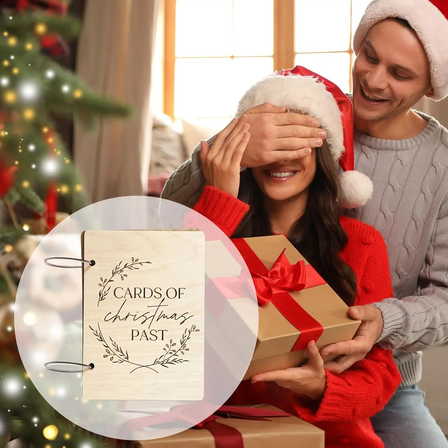 Wooden Christmas Card Holder Book - CARDS OF Christmas PAST Storage, Holiday Memory Keepsake Album (20x15cm)