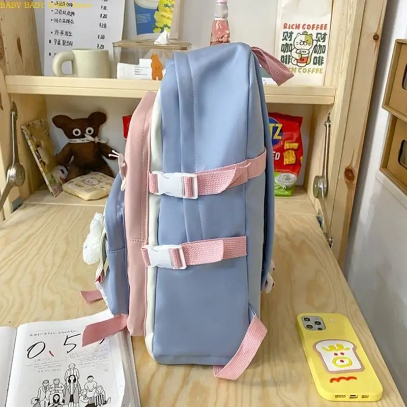 

Q81A Women's Backpack Nylon Travel Bookbag Purse Plush Pendant School Bag