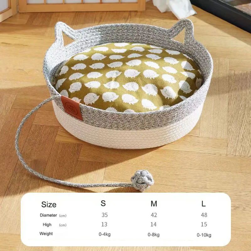 OUZEY All-season geweven rotan kattenbed Zomerkoelende kattenmand met interactief speelgoed Kattenkrabmanden Dierbenodigdheden