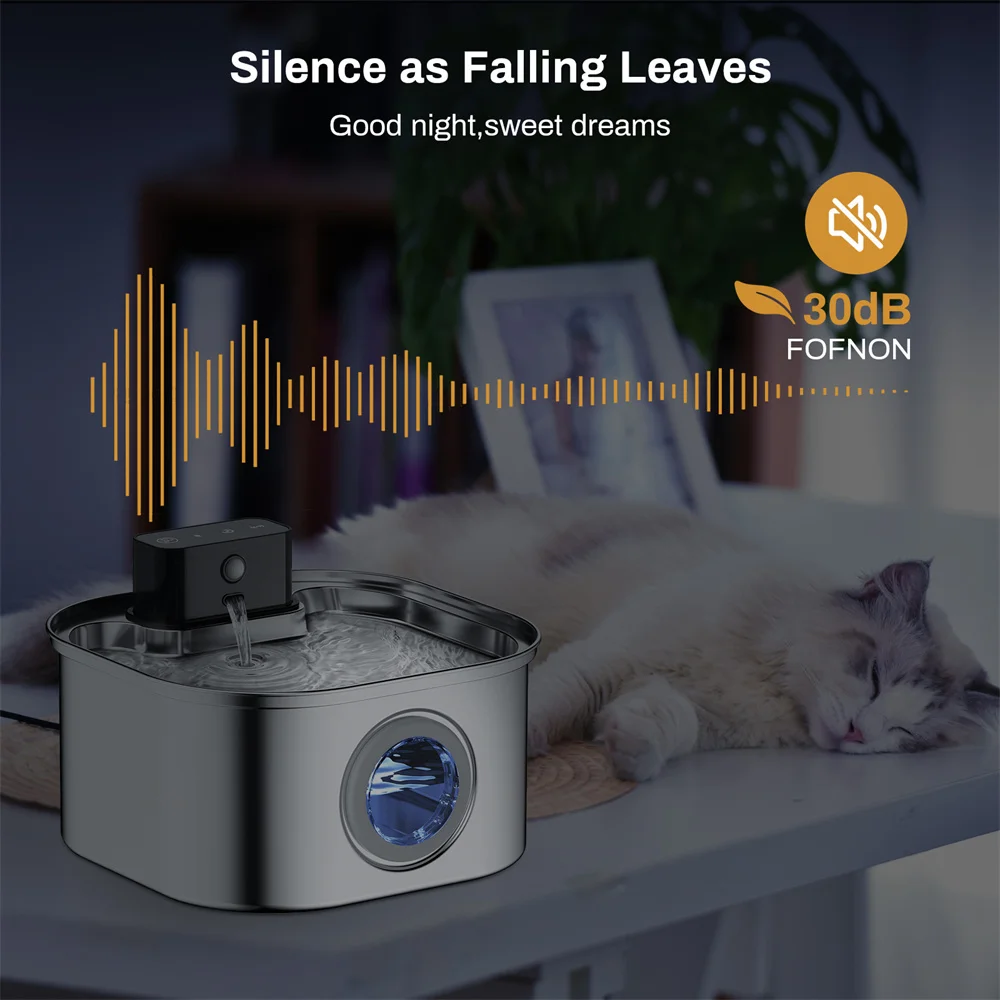 Stainless Steel Cat Wireless Drinking Fountain Rechargeable Automatic Inductior Circulation Filter Silent Pet Drinking Bowl