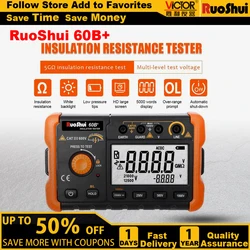 RuoShui-Isolamento Digital Resistência Tester, curto-circuito, alarme de entrada, alta tensão, DC, AC, 2000m, Ohm, 60B +, VC60B, 1000V Teste