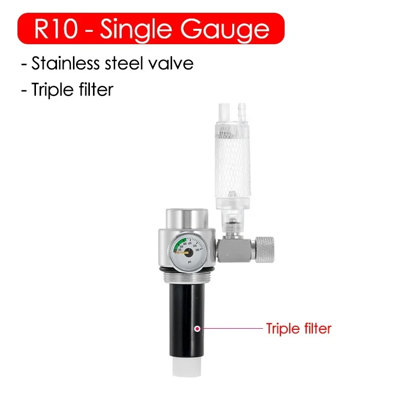 Triple Filter Element Single/Double Gauge Pressure Regulating Stainless Steel Valve with Bubble Counter CO2 Generator Accessory