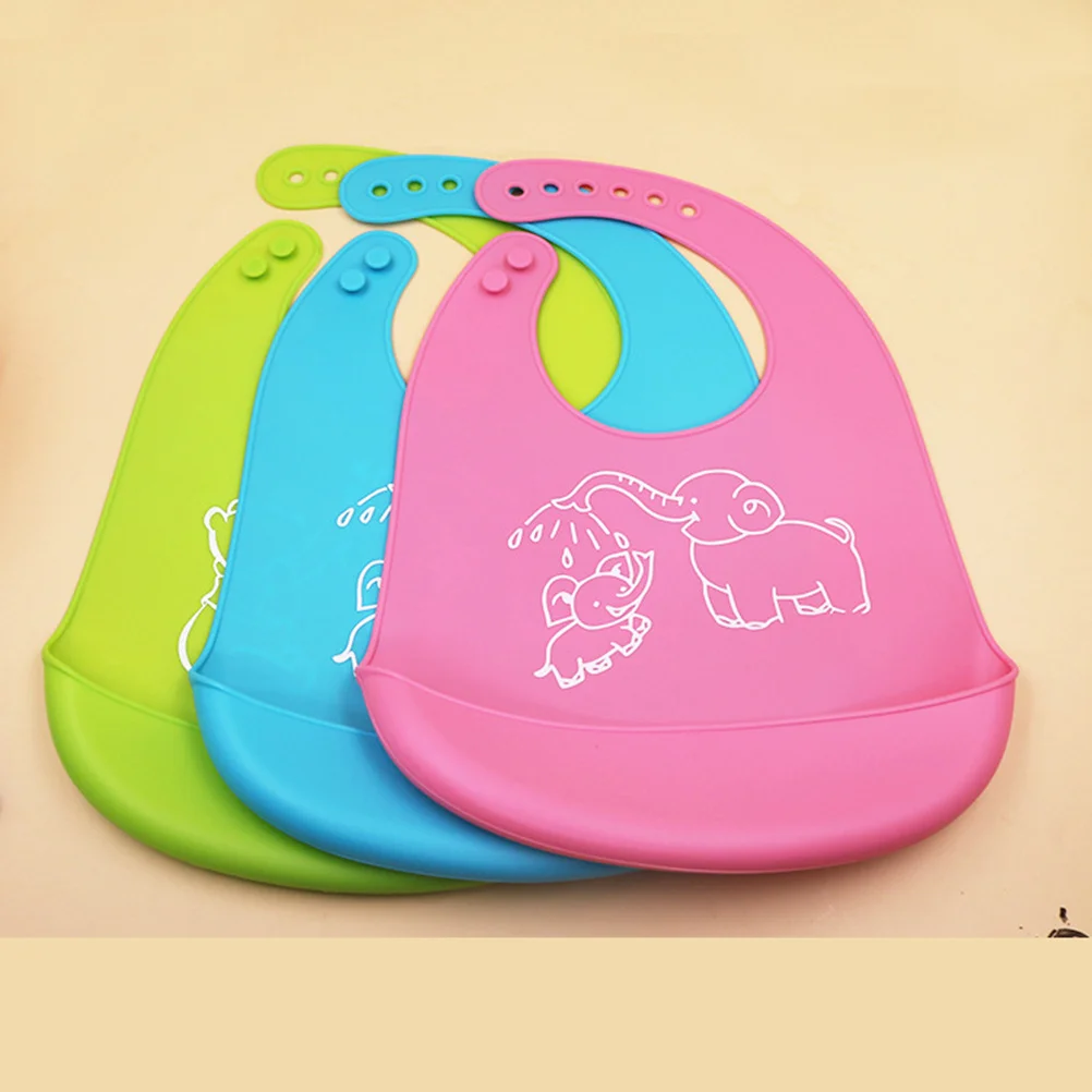

Waterproof Silicone Baby Bibs Adjustable Cartoon Pattern Self Dinner Bib for Toddlers Pink Drool Bibs
