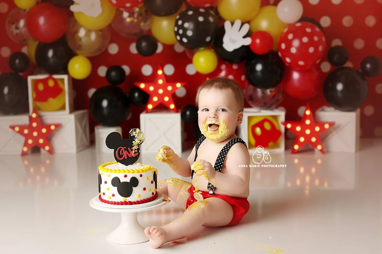 Red Mickey Mouse Party Ballons Backdrops Newborn Baby Shower Background Wall Cloth Baby Shower Kids Birthday Party Decoration