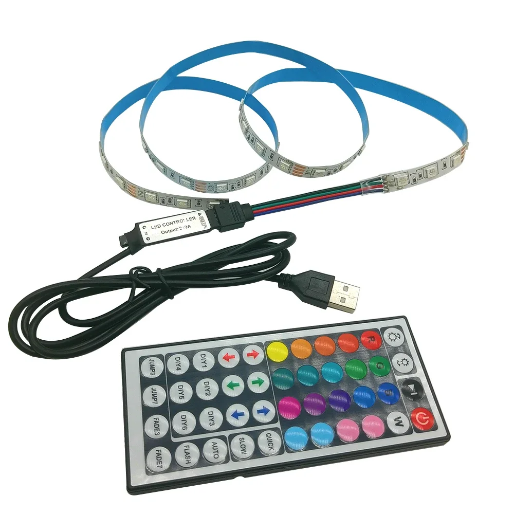 5V USB LED Strip RGB Light 5050 24key / 44key Remote Control Kit USB Power Waterproof Flexible Led Tape Adhesive TV Backlights