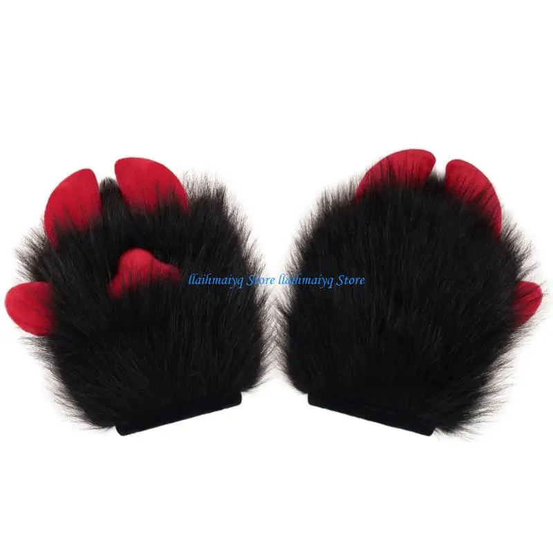 573B Realistic Cosplay Paws Gloves With 5 Finger Mobility Plush Fabric For Themed Parties And Performances 4