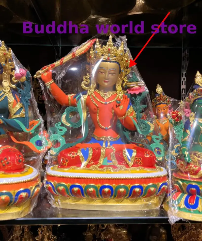 50% off Wholesale Buddhism Colored Bodhisattva Manjusri Buddha statue high quality COPPER HOME Altar worship protection