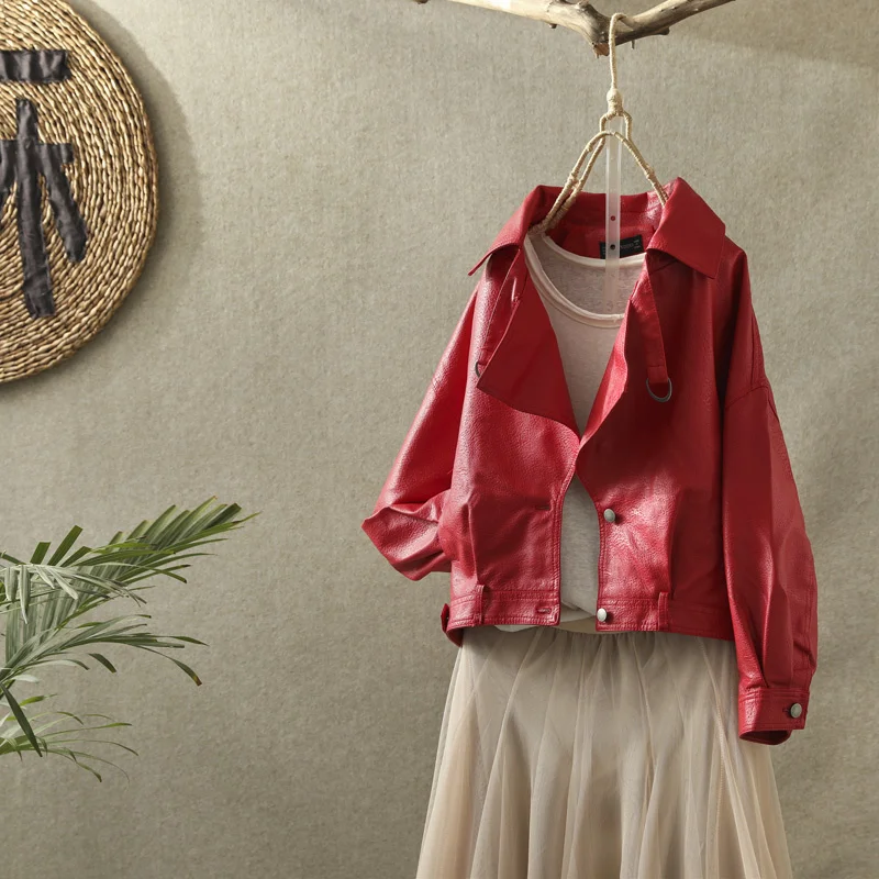 

New Women Autumn Faux Soft Leather 2023 Loose Jacket Vintage Biker Coat Female Short Pockets Motor Pu Leather Jacket