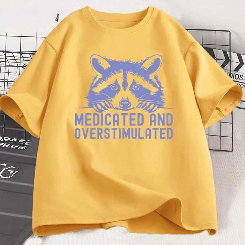 Koszulka z humorem dla dorosłych z motywem przesadnie stymulowanego szopa praczy, damska koszulka z krótkim rękawem, letnia koszulka z okrągłym dekoltem, odzież damska