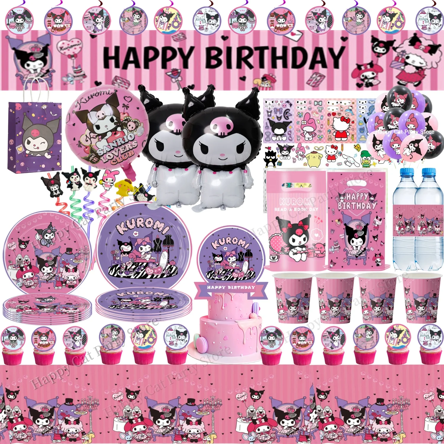 

Kuromi Birthday Party Decor Kuromi Tablecloth Plate Gift Bag Balloons DIY Sticker Baby Shower Party Supplies Girls Favors Gifts