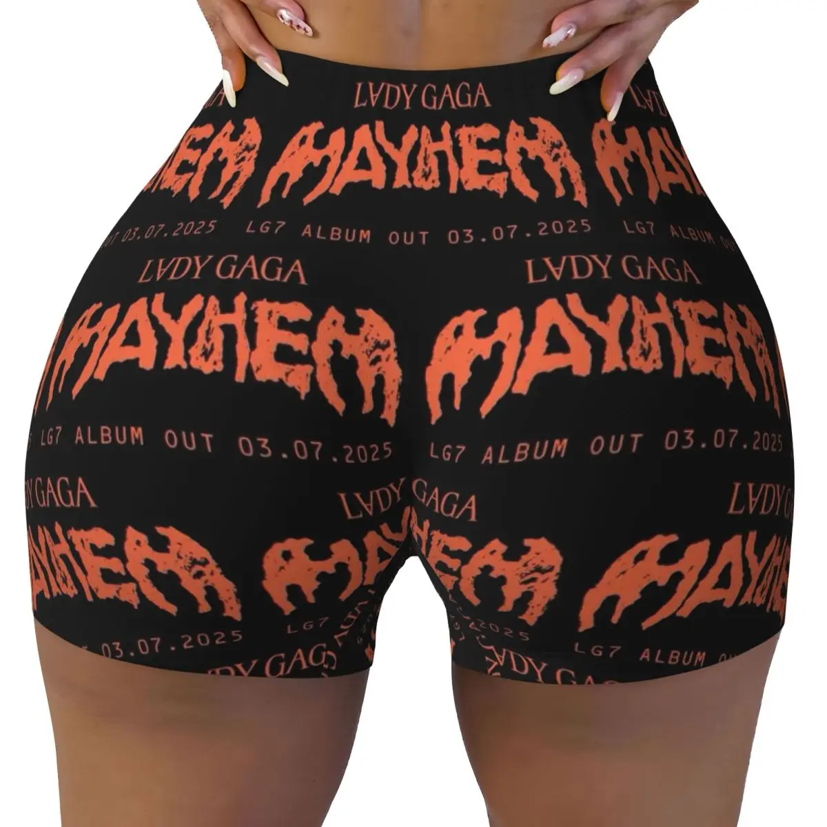 Pantaloncini da yoga personalizzati Lady Gaga Mayhem Album da donna, allenamento in palestra, corsa, pantaloncini da motociclista da pallavolo atletici