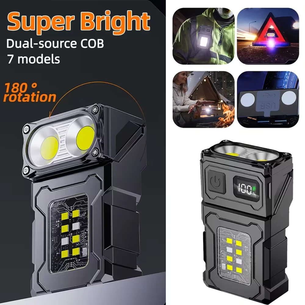 Mini Portable LED COB Flashlight with Clip Tail Magnet Pocket Super Bright Outdoor Camping Lantern Side COB Emergency Light