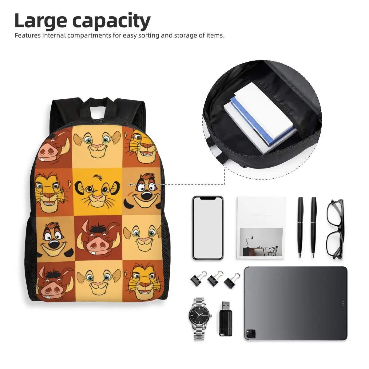 Custom Retro The Lion King Film Backpacks Men Women Casual Bookbag for School College Retro Simba Cartoon Bags