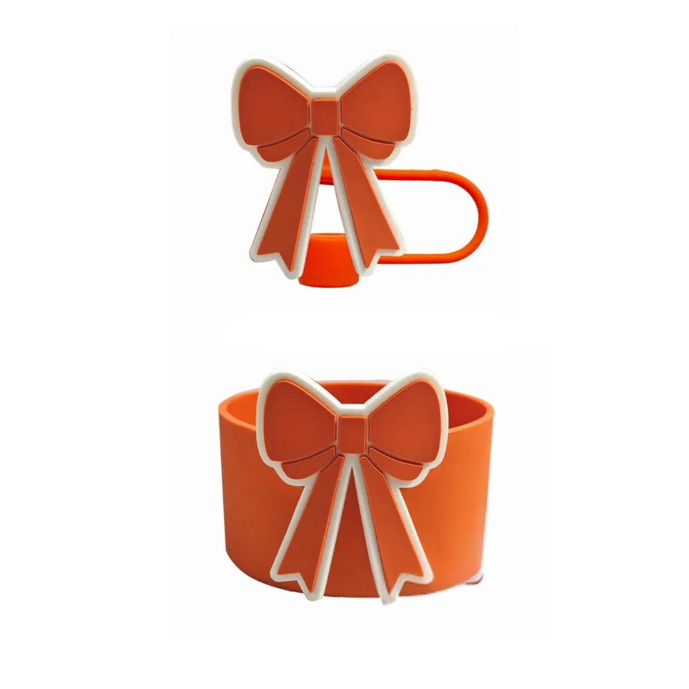 10mm Bow Straw Cap with Silicone Sleeve And Anti-Slip Stand Pad Set for Tumbler Cup Dust Decorative Enhance Your Tumbler Experie view 3