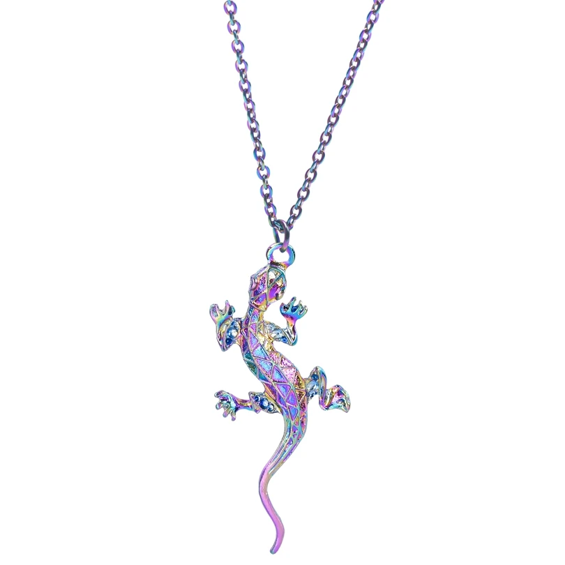 Collana con ciondolo ragno Punk arcobaleno per donna uomo gioielli lucertola geco Charm catena arcobaleno sul collo collane accessori