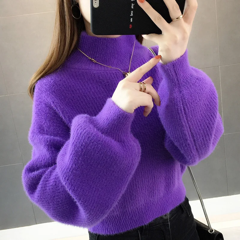 Thick Knitwear Fashion Sweater Women's Autumn Winter Lazy Style Short Knitted Bottoming Shirt Long Sleeve Top Pullover Jumper