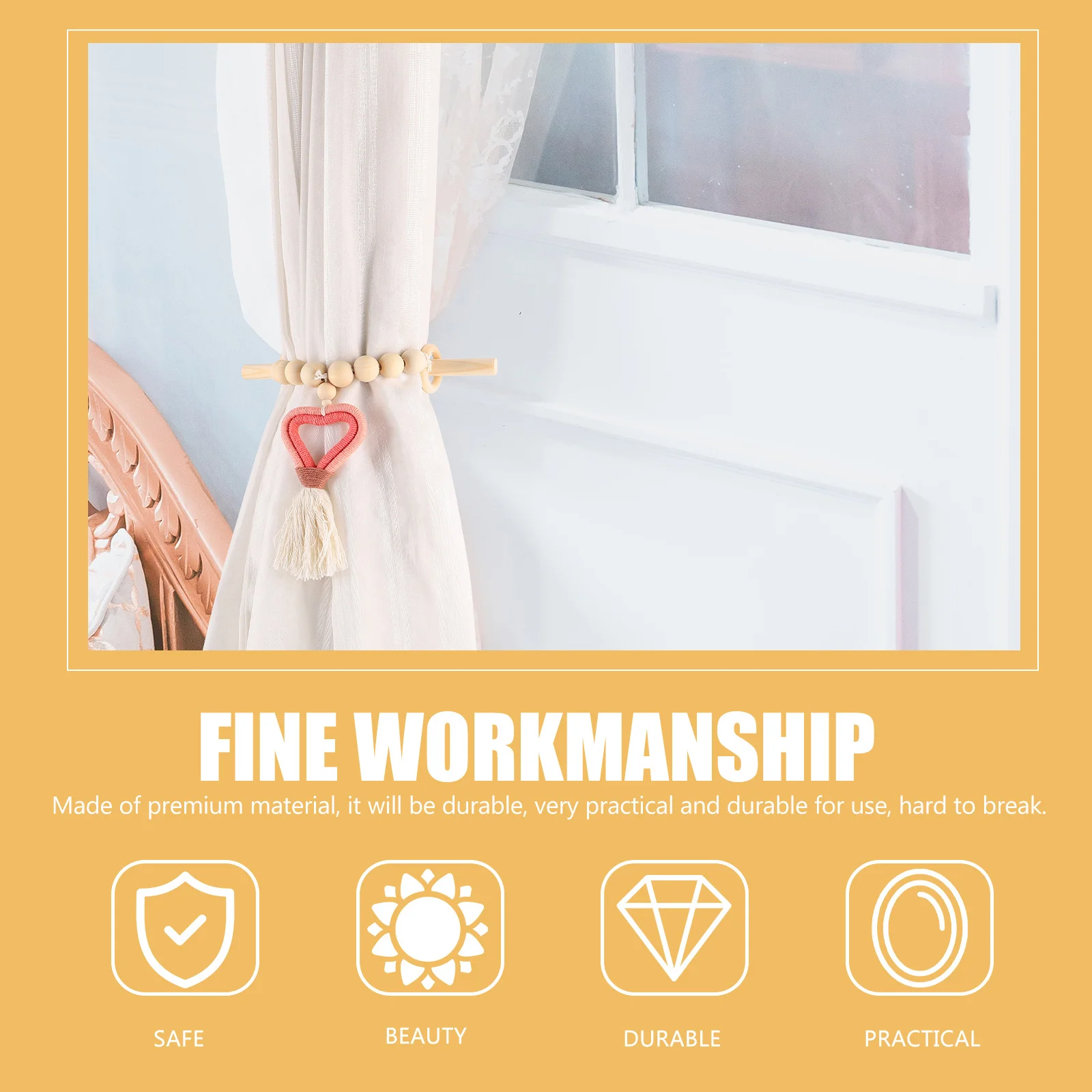 

1Set Wood Bead Ring Curtain Tieback Tassel Fresh Chic Style Premium Material Simple Curtain Holder Decor