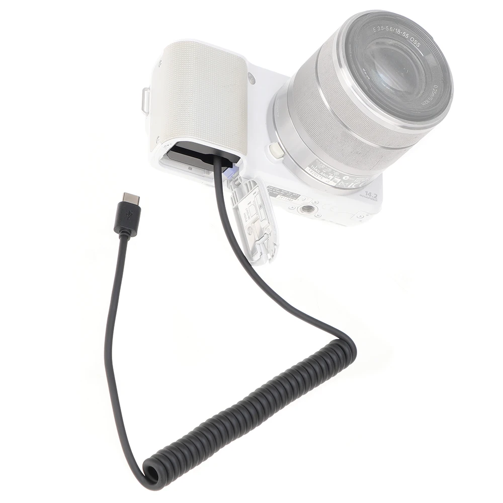 FOTGA NP-FW50แบตเตอรี่เลียนแบบ + Type-C สายไฟสปริง (35-100ซม.) อะแดปเตอร์สำหรับจอมอนิเตอร์/ กล้องสำหรับอุปกรณ์ติดตั้งไฟเคเบิล