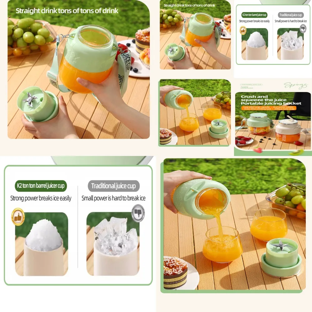 C005-Green 1 قطعة، كوب عصير كهربائي محمول قابل لإعادة الشحن عبر USB، سعة كبيرة 27.05 أونصة، عصارة فواكه متعددة الوظائف، خلاط صغير