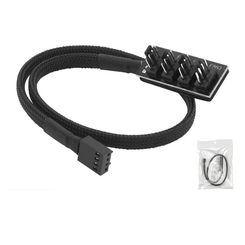 1 To 4/5-Port  4-pins PWM CPU Cooler/ Case/ Chasis Cooling Fan Power Cable Hub Splitter Adapter Black Sleeved Jacket 40cm