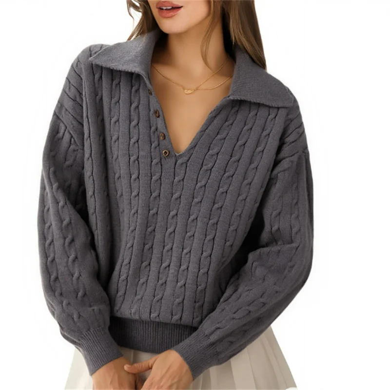 

Осенний модный модный сексуальный женский плетеный свитер глубокой вязки 2025 года