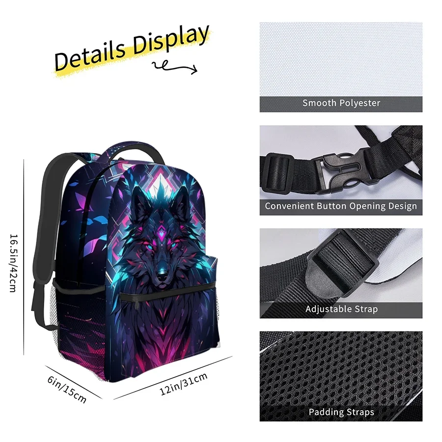 Handsome Wolf King Backpacks for Boy and Girls Best Gifts 2D Flat Cartoon School Backpack for Children