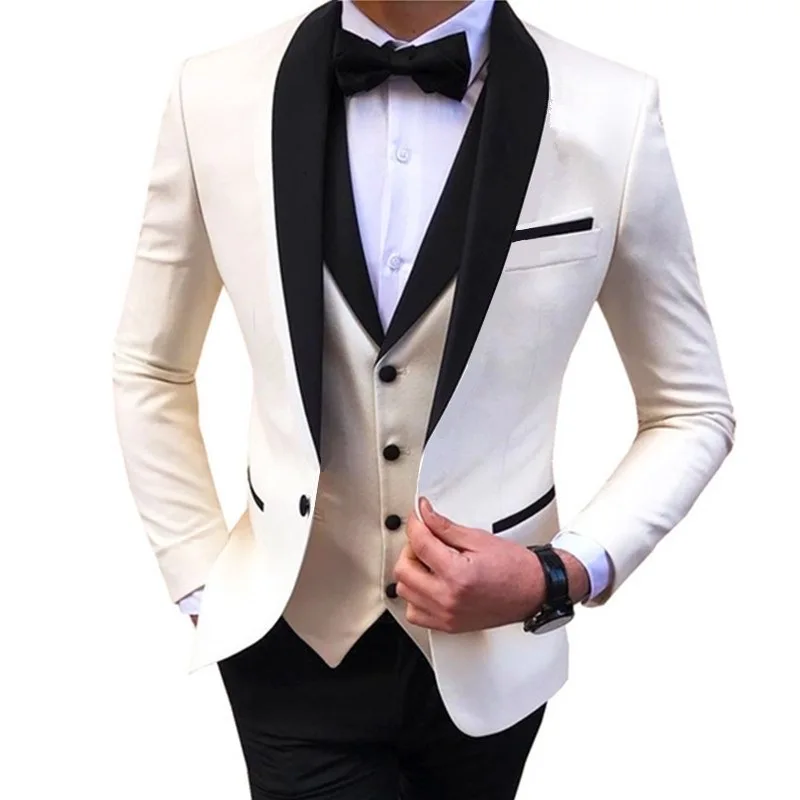 Costumes décontractés à revers châle pour hommes, smokings noirs pour mariage, olympiques GroomTIME, blazer, vernis, pantalon, blazer, 3 pièces, 2023