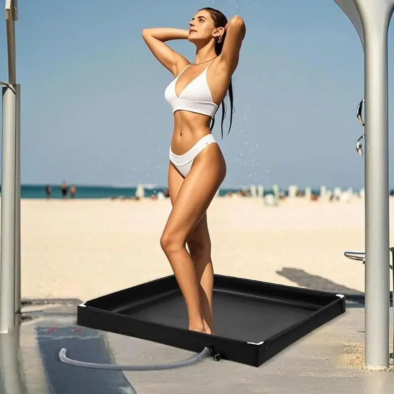 Shower Pan Folding Shower Floor Portable Base Standing Bath Floor Drainage Bowl For Outdoor Tent RV Road Trip Sun Shade Hiking