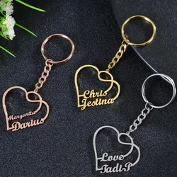 Personalized Couple Keychain Customized Double Name Heart Pendant Stainless Steel Key Ring Fashion Jewelry Christmas Gift