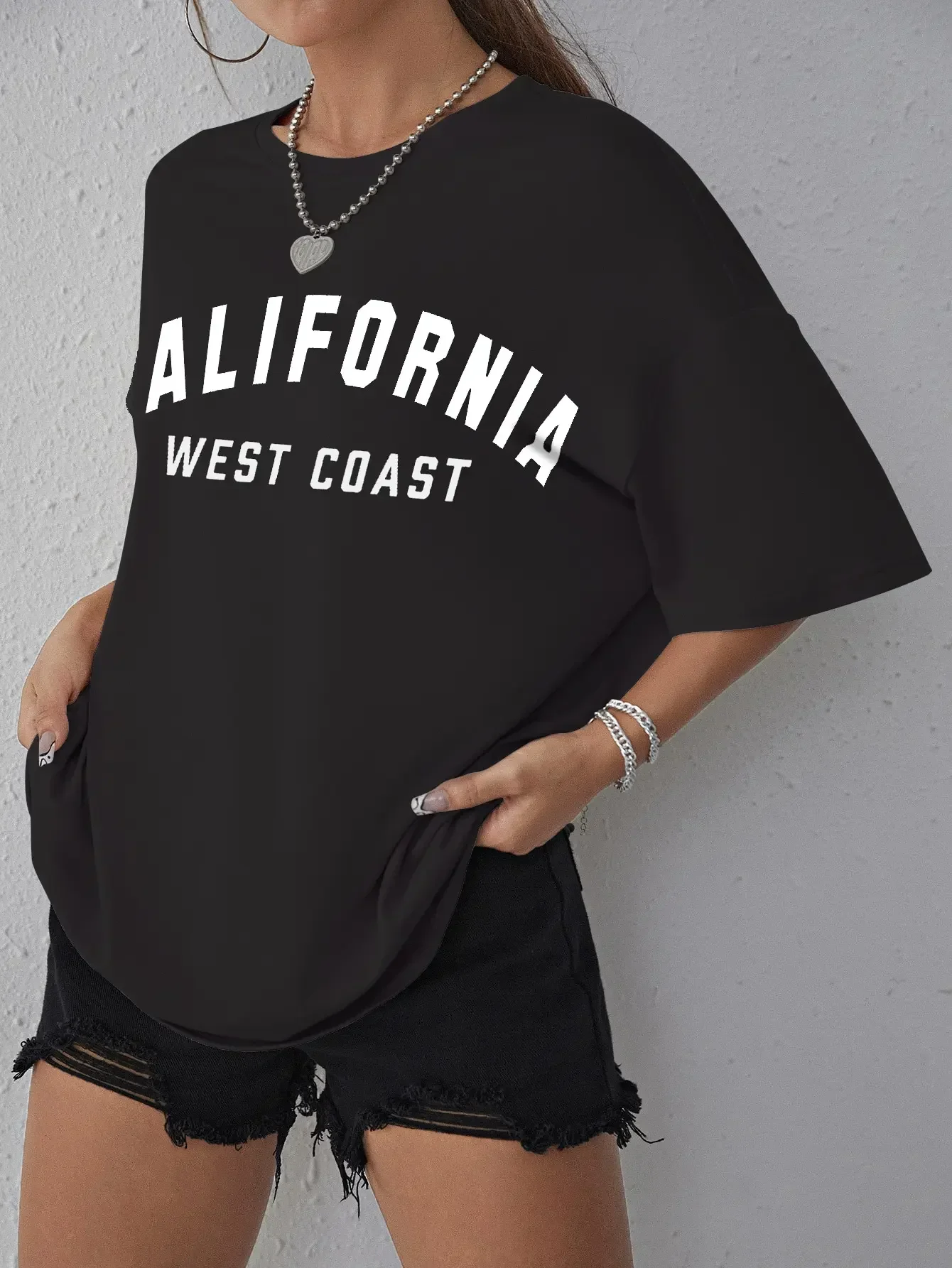 Vintage Women T Shirt California West Coast Print Short Sleeve T-shirt Harajuku Breathable Loose Crewneck Tee Unisex Clothes Top