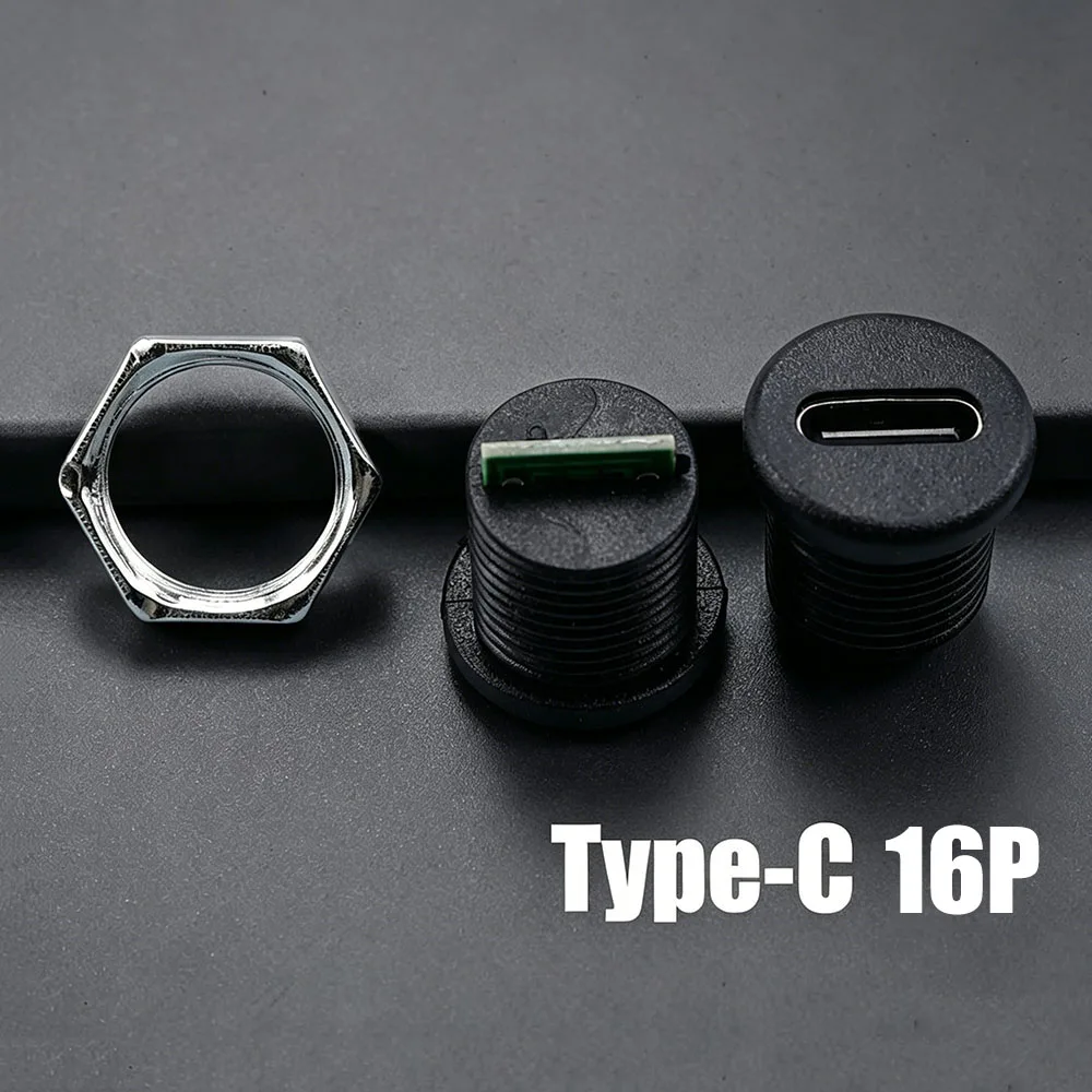 2/5PCS Type-C Threaded Board Female 3A 5V TYPE-C 16P Direct Pressure Waterproof Female Connector Plug