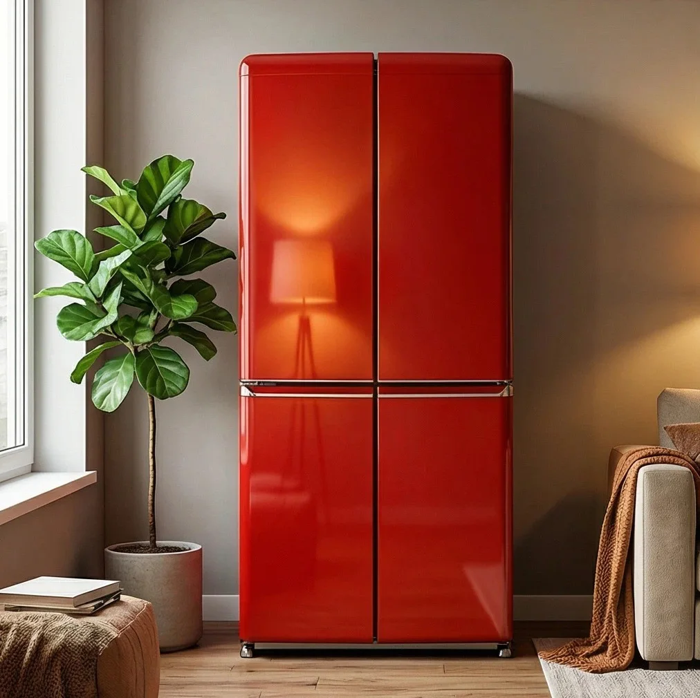 516L Electric Retro Red Four-Door French Door Built-in Refrigerator with Air Cooling Frost-Free for Household and Hotel Use