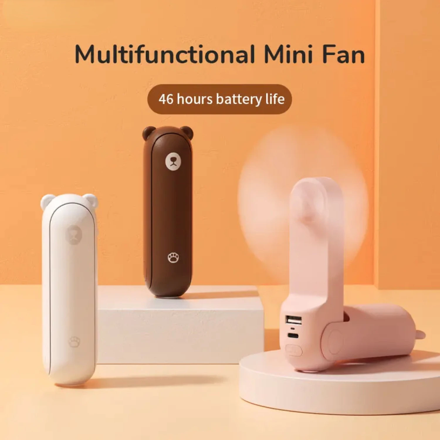 Portable Mini Handheld Cooling Fan with Power Bank 4800mAh 3 IN 1 USB Rechargeable Small Pocket Fan and Flashlight Feature for T