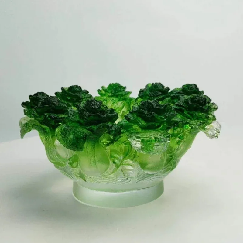 Crystal glass cabbage bowl, trinket decoration, craft wine cabinet, living room bedroom door opening gift