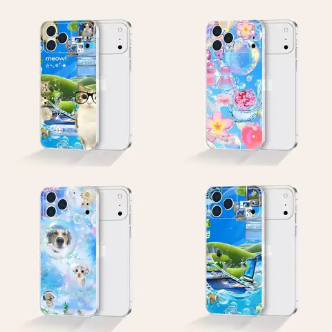 Frutiger Aero Blue Vintage Print Phone Case For iPhone 17,16,15,14,13,12,11 Pro,Max,Plus,X,XS,XR,SE4,E Mini Transparent Soft